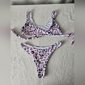 NWOT Cheecky Pink and Green Leopard Print Bikini